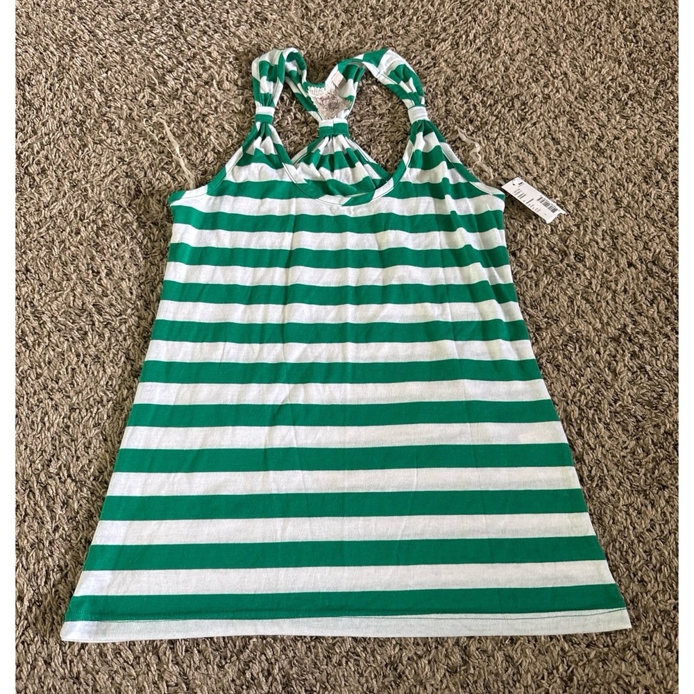 NWT Pout Women's Green White Razor Back Tank Top Size Large